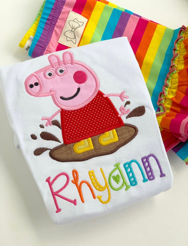 Peppa Pig Muddy Puddles Shirt or bodysuit for girls in rainbow colors ANY AGE - Darling Little Bow Shop