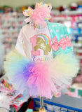 Unicorn Birthday Outfit, Pastel Rainbow Unicorn Tutu Outfit - Magical Birthday - unicorn bodysuit, leg warmers, tutu and bow - Darling Little Bow Shop