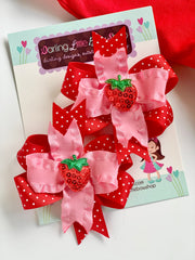 Strawberry hairbow, strawberry pigtail bows
