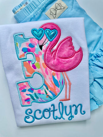 Flamingo Birthday Shirt or bodysuit for girls - Darling Little Bow Shop