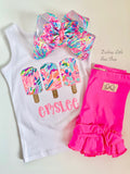 Lilly Popsicle shirt, ruffle shirt, tank or bodysuit - Fan Sea Pants neon pink, lime, blues - Darling Little Bow Shop
