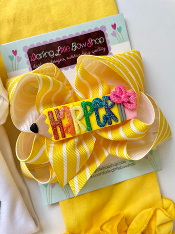 Pencil Name Hairbow LIMITED - Darling Little Bow Shop