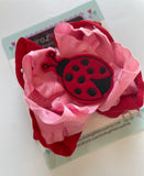 Love Bug Ladybug hairbow, red and pink ruffle bow - Darling Little Bow Shop