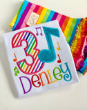 Music Note Birthday Shirt or Bodysuit in rainbow colors for any birthday - Darling Little Bow Shop