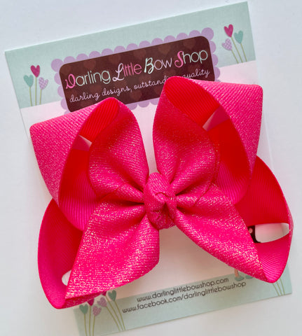 Hot Pink Glitter Hairbow - Darling Little Bow Shop
