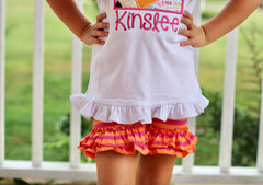 Summer Sherbet Shorties - hot pink and orange striped ruffle shorts