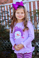Lavender Snowman Let It Snow ruffle shirt for girls
