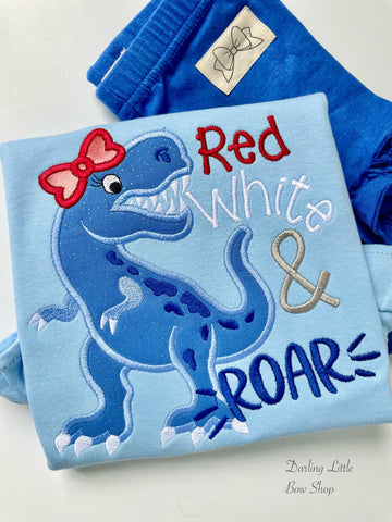 Red White and Roar Dinosaur shirt for 4th of July - Darling Little Bow Shop