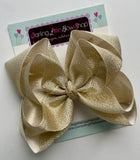 Gold Bow -- Beautiful shimmering gold hairbow choose single layer or double stacked - Darling Little Bow Shop