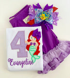 Ariel Birthday Shirt or bodysuit for girls ANY AGE mermaid birthday shirt - Darling Little Bow Shop