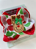 Reindeer Bow with red and green ribbons - Darling Little Bow Shop