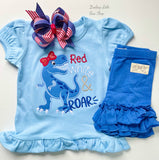 Red White and Roar Dinosaur shirt for 4th of July - Darling Little Bow Shop