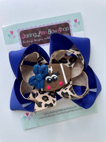 Cheetah print Football Hairbow in team colors - Darling Little Bow Shop