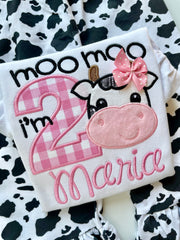 Moo Moo I'm TWO cow birthday shirt