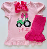 Pink Tractor Shirt for girls - Darling Little Bow Shop