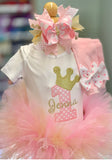 Royal Princess Pink and Gold Birthday Tutu Outfit - Darling Little Bow Shop