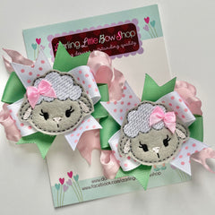 Easter Lamb Pigtail bows - choose 1 or 2 bows