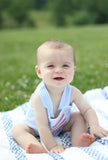 Boys Blue Seersucker American Flag Romper - Darling Little Bow Shop