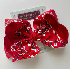 Bandanna Print Bow -- beautiful red bow made in USA choose 3" 4" 5" 6" or 8" bow