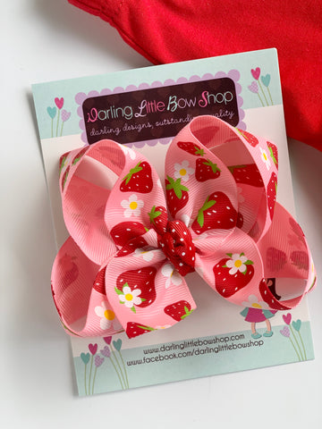 Strawberry Hairbow with optional headband - Darling Little Bow Shop