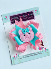 Pig hairbows in pink and aqua, choose single bow or pigtail set