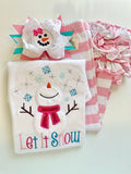 Snowman Hairbow in pink, white, silver and blue - Darling Little Bow Shop