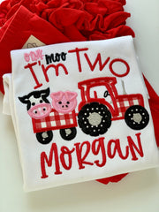 Oink Moo I’m Two Shirt or bodysuit for girls