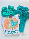 Pumpkin shirt or bodysuit for girls - Teal is the New Orange - Darling Little Bow Shop