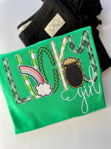Lucky Girl Green Ruffle shirt for St. Patrick's Day - Darling Little Bow Shop