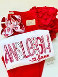 Valentine Name shirt or bodysuit for girls - red and pink personalized top - Darling Little Bow Shop