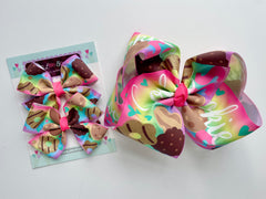 Cookie Bow for Girl Scouts in rainbow colors, choose large 7” or pigtail bows