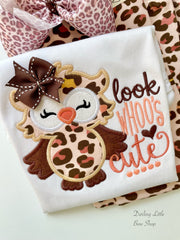 Look whoos cute Owl bodysuit or shirt for girls