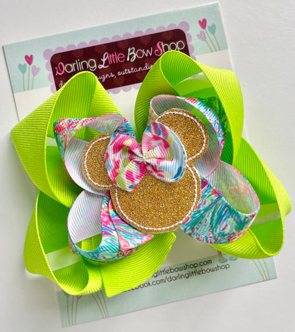 Minnie Mouse neon lilly print hairbow - Darling Little Bow Shop