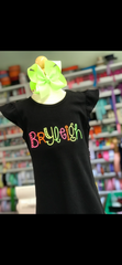 Black Flutter Sleeve dress with neon name