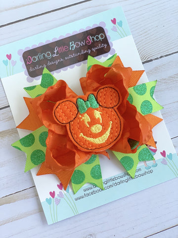 Miss Mouse Halloween Pumpkin Bow - Darling Little Bow Shop