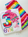 Trolls Birthday Shirt or bodysuit for girls in rainbow colors ANY AGE - Darling Little Bow Shop