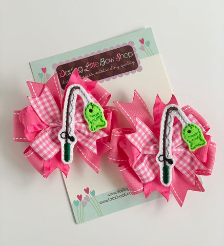 Fishing theme hairbows - Darling Little Bow Shop