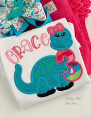 Blue Dinosaur birthday shirt, tank or bodysuit for girls