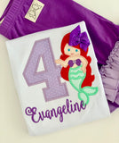 Ariel Birthday Shirt or bodysuit for girls ANY AGE mermaid birthday shirt - Darling Little Bow Shop