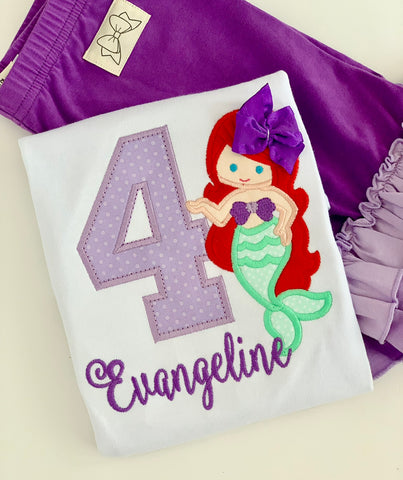 Ariel Birthday Shirt or bodysuit for girls ANY AGE mermaid birthday shirt - Darling Little Bow Shop