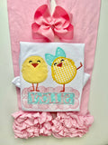 Easter Shirt for girls - two chicks in pink and aqua - Darling Little Bow Shop