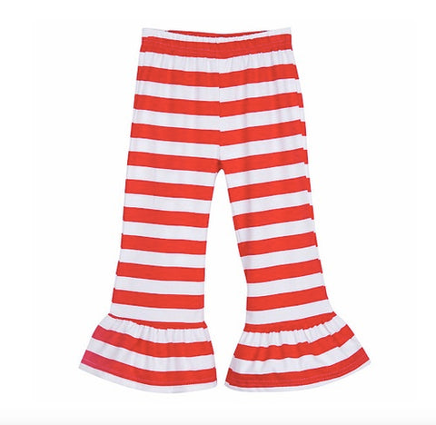 Red and White Stripe Ruffle Pants - Darling Little Bow Shop