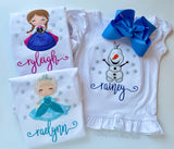 Elsa, Anna or Olaf bodysuit or shirt for girls - Darling Little Bow Shop