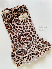 Oatmeal Leopard Print Ruffle Shorties, Leopard Ruffle Shorts