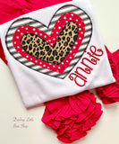 Valentine Heart shirt or bodysuit for girls, red, black, leopard - Darling Little Bow Shop