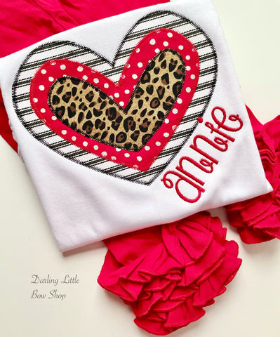 Valentine Heart shirt or bodysuit for girls, red, black, leopard - Darling Little Bow Shop