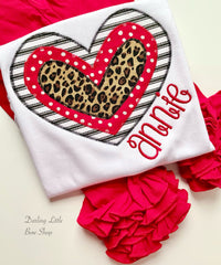 Valentine Heart shirt or bodysuit for girls, red, black, leopard