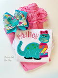 Blue Dinosaur birthday shirt, tank or bodysuit for girls - Darling Little Bow Shop