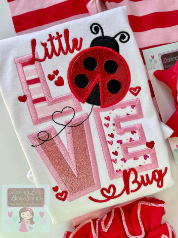 Love Bug Valentine shirt or bodysuit for girls - red and pink ladybug top - Darling Little Bow Shop
