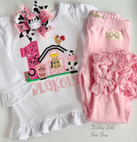 Pink Farm Birthday shirt or bodysuit for girls with cow, horse, pig and rooster - Darling Little Bow Shop